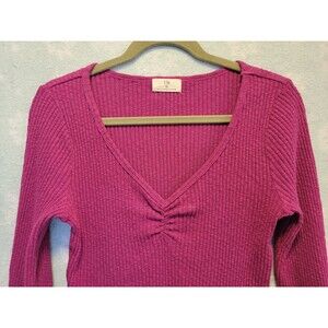 Y2K Women S Magenta Ribbed Layer Top Shirt Bella Swan Bodycon Cinch Long Sleeve